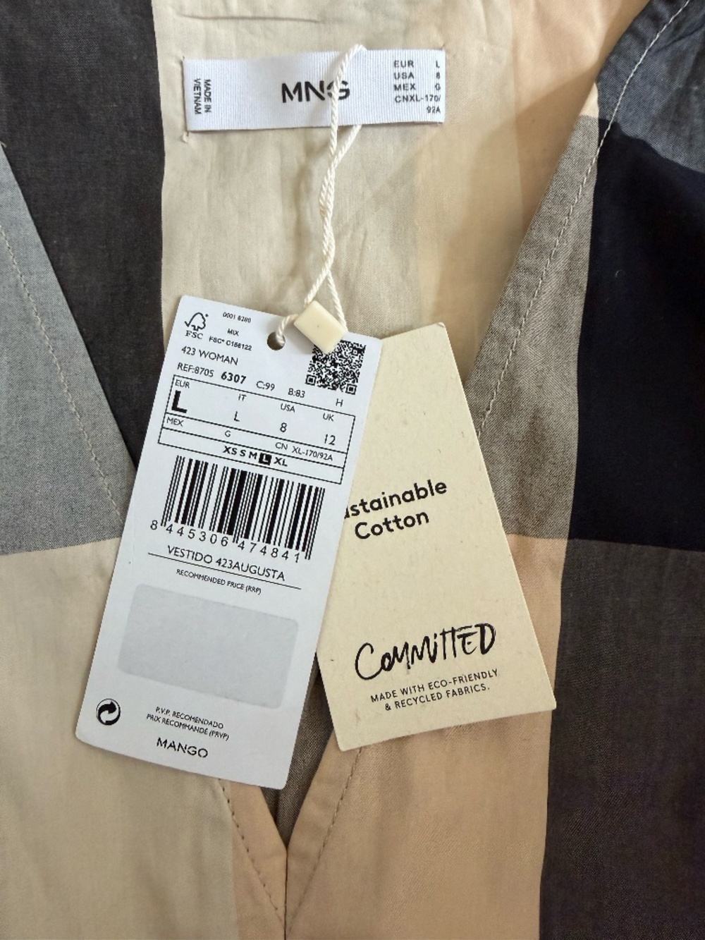Mango Belted Plaid Midi Dress Size L (US 8–12) NWT - Picture 5 of 7